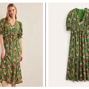 Boden Ruffle Detail Midi Tea Dress Green
